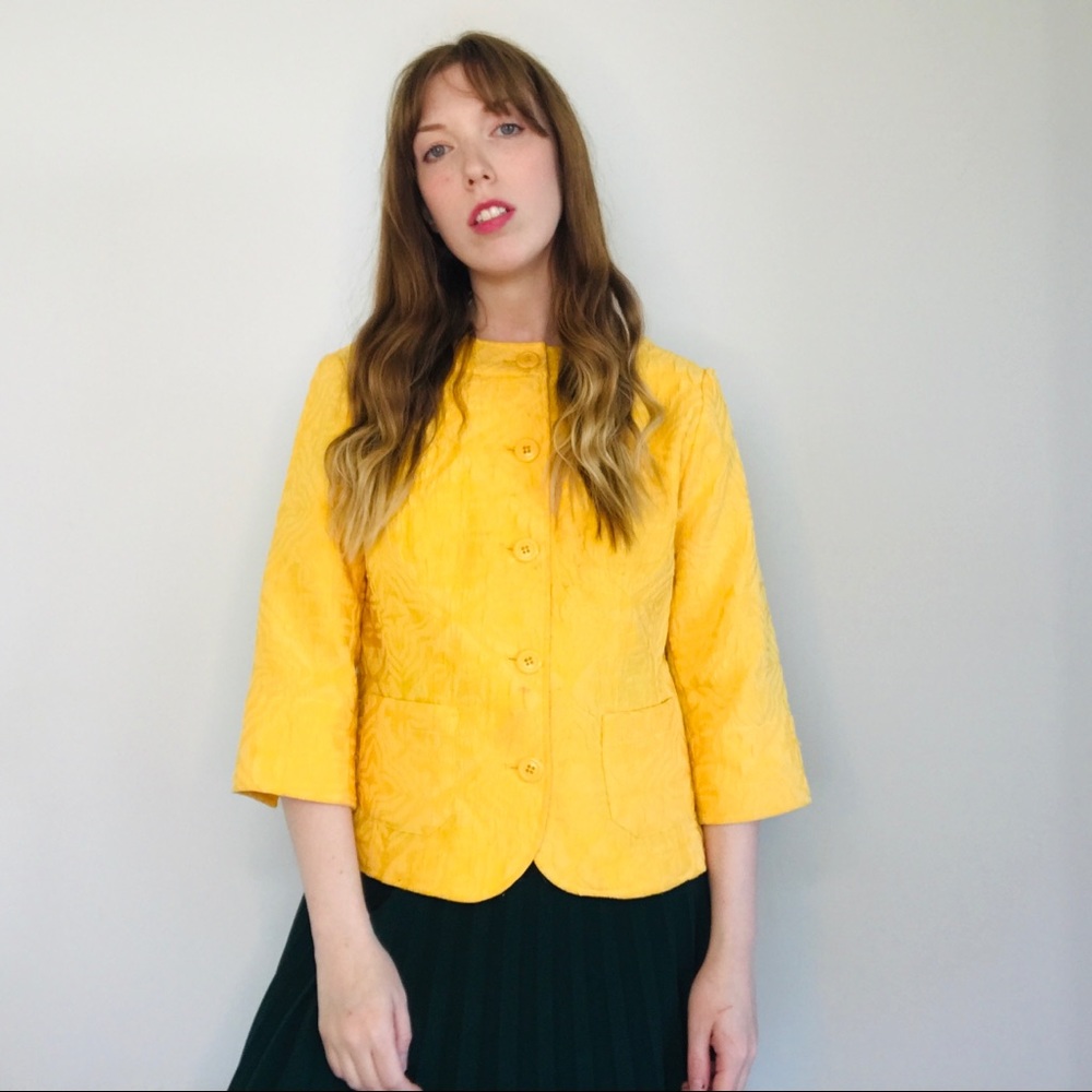 Coldwater Creek Yellow Floral Jacket, Size P10